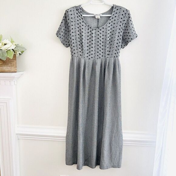 Vintage Ms. Conduct Black & White Gingham Embroidered Tie Back Dress ~ Size 12 - Picture 1 of 10